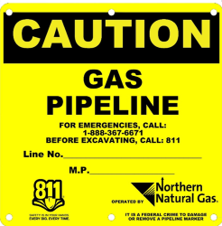 Image of a CAUTION GAS PIPELINE sign.