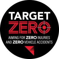 Target Zero logo. Aiming for zero injuries and zero vehicle accidents.